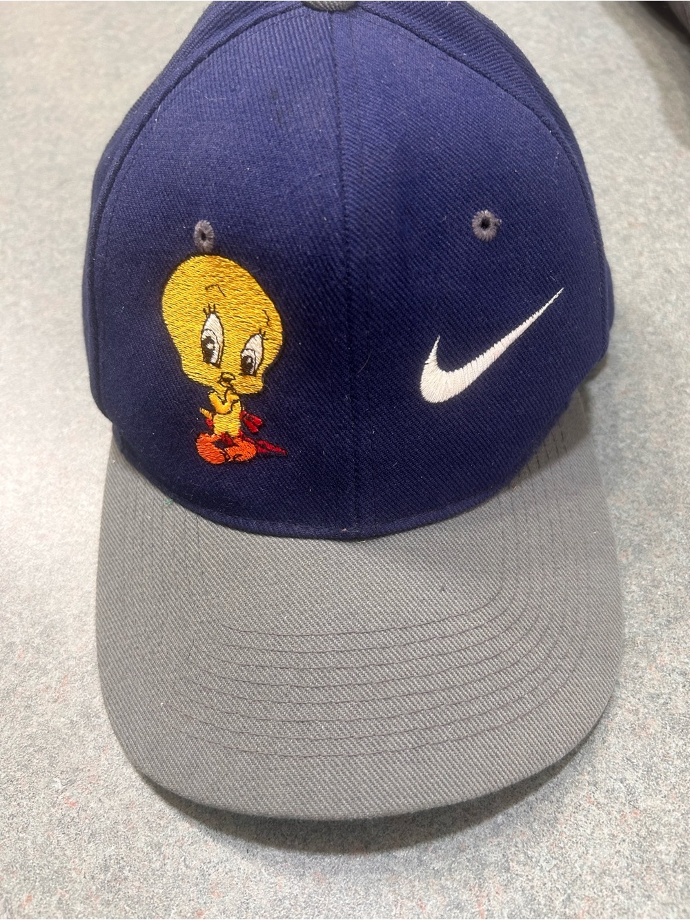 Vintage wool blend Nike Tweety Embroidered Baseball Cap - Navy & Gray SnapBack